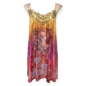 Y2K Mushka Sienna Rose Size 1X Embroidered Babydoll Tunic Dress Colorful Paisley